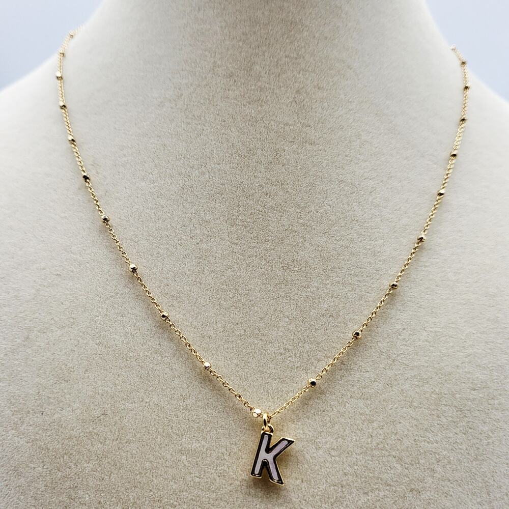 Dainty "K" Initial Charm Gold-Plated Enamel Gold Beaded Link Chain Necklace